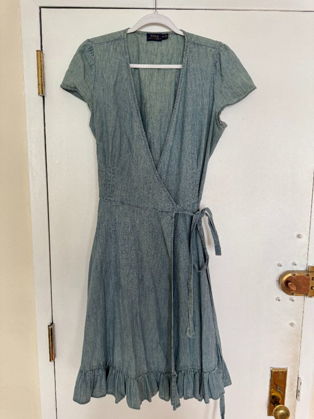 Polo Ralph Lauren Light Denim Chambray Midi Wrap Dress Ruffle Hem